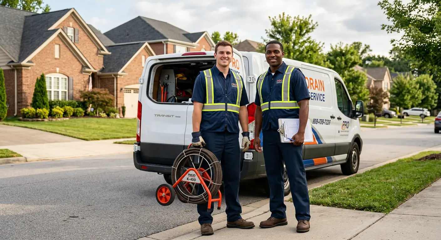 Sewer and drain service team with equipment ready for work in Deale