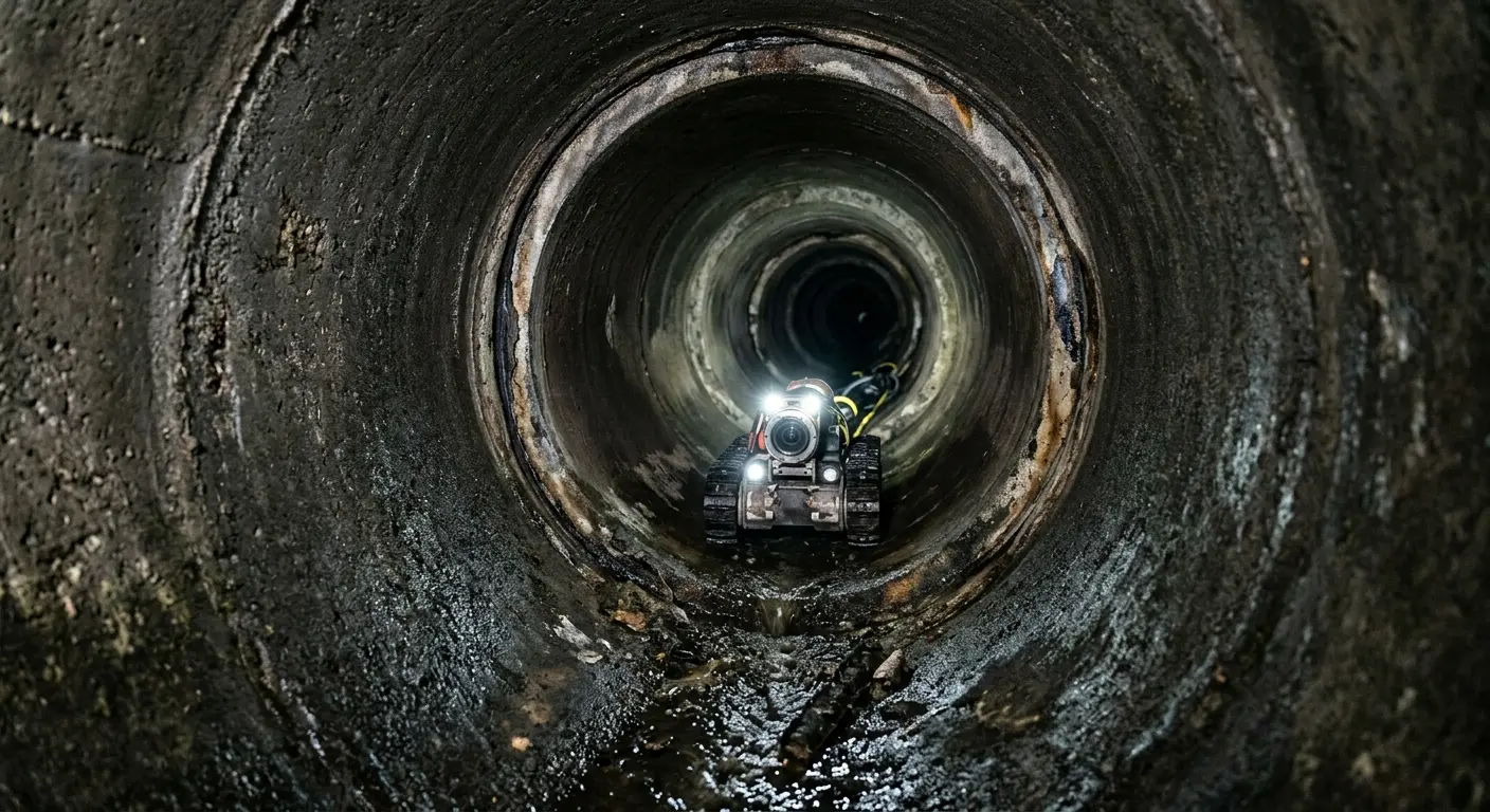 Robotic sewer camera inspecting pipe interior for Sewer Line Cleaning in Deale